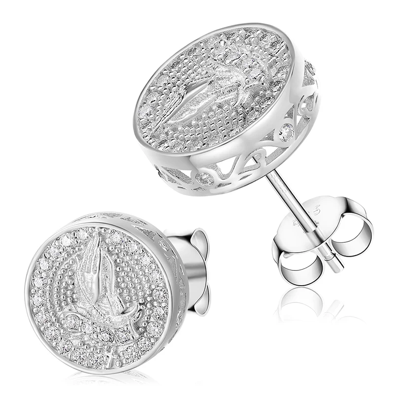 MOISSANITE PRAYER HAND STUD EARRINGS IN STERLING SILVER - Image 3