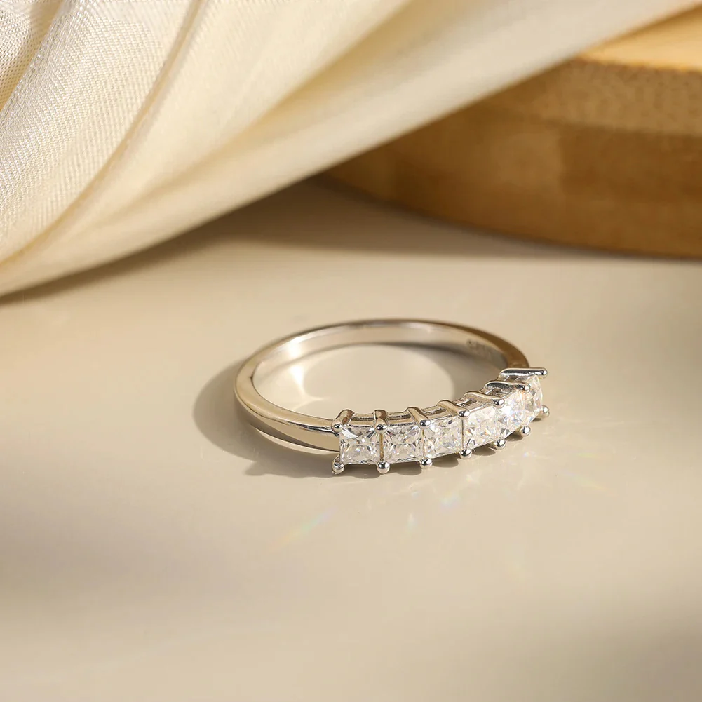MOISSANITE PRINCESS CUT BAND RING IN STERLING SILVER - Image 4