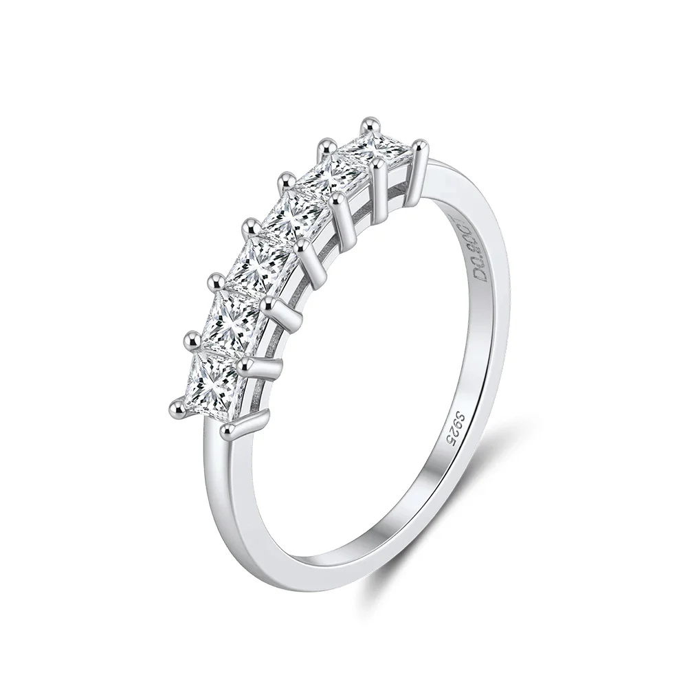 MOISSANITE PRINCESS CUT BAND RING IN STERLING SILVER - Image 5