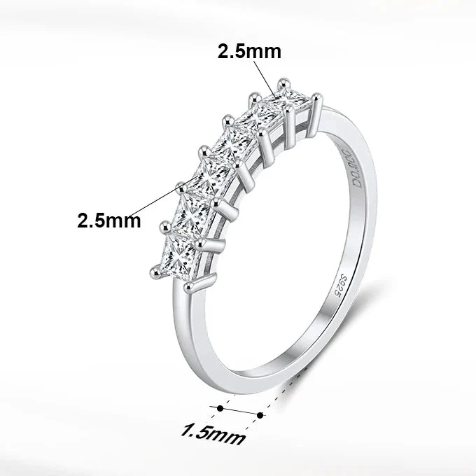 MOISSANITE PRINCESS CUT BAND RING IN STERLING SILVER - Image 6
