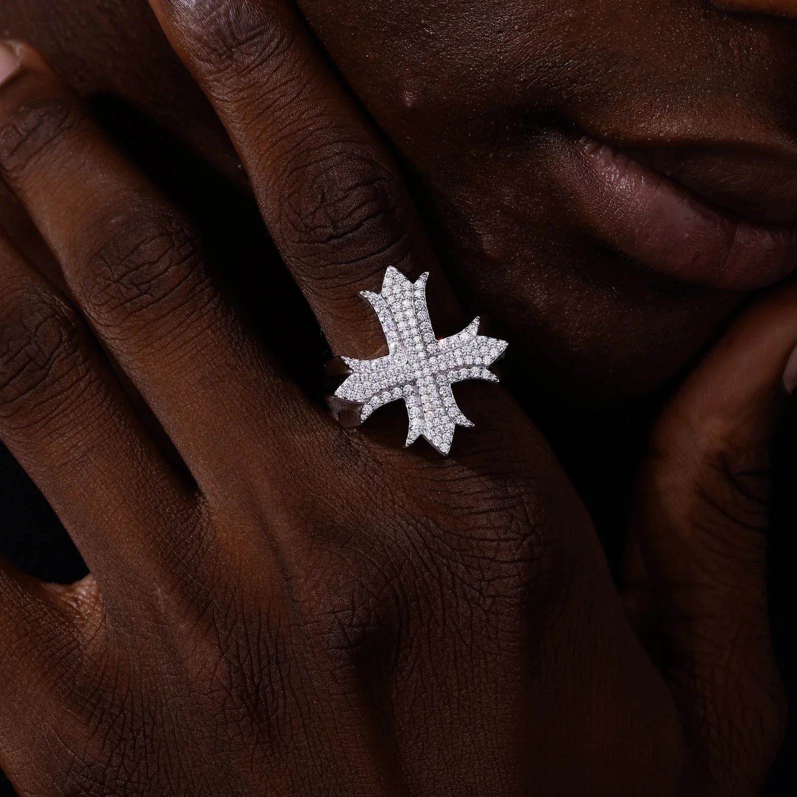 MOISSANITE PRONG SETTING HIP HOP CROSS RING IN STERLING SILVER - Image 4
