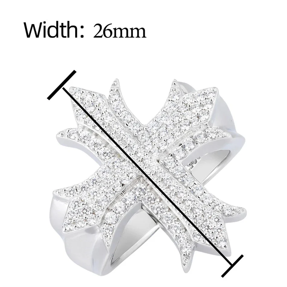 MOISSANITE PRONG SETTING HIP HOP CROSS RING IN STERLING SILVER - Image 6