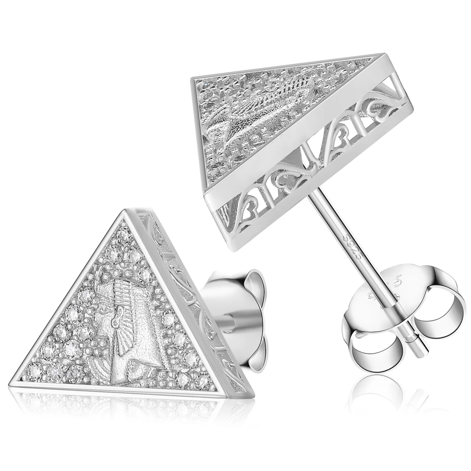 MOISSANITE PYRAMID PHARAOH STUD EARRINGS IN STERLING SILVER - Image 2