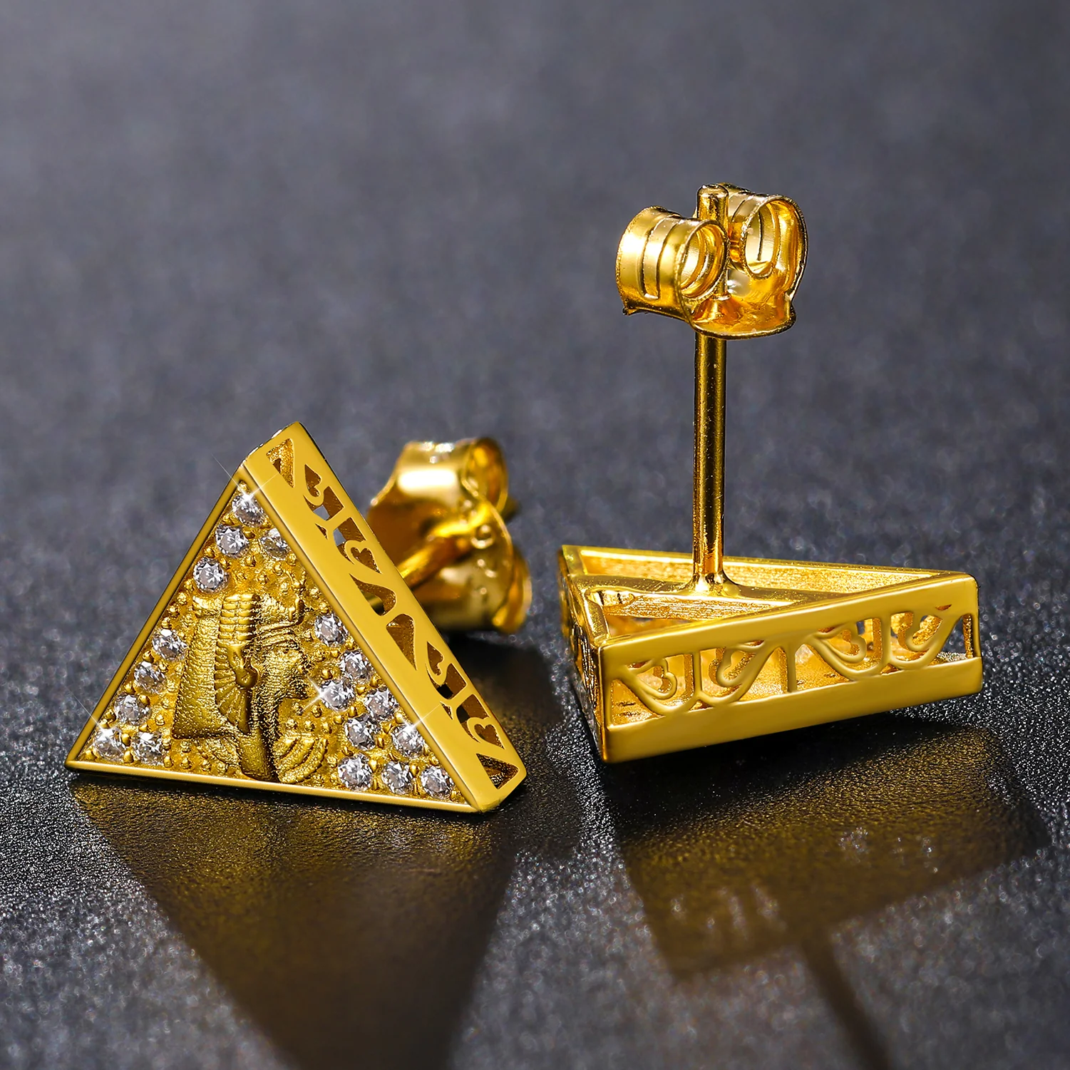 MOISSANITE PYRAMID PHARAOH STUD EARRINGS IN STERLING SILVER - Image 3