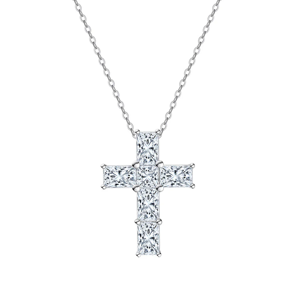 MOISSANITE RADIANT CROSS PENDANT IN STERLING SILVER - Image 4