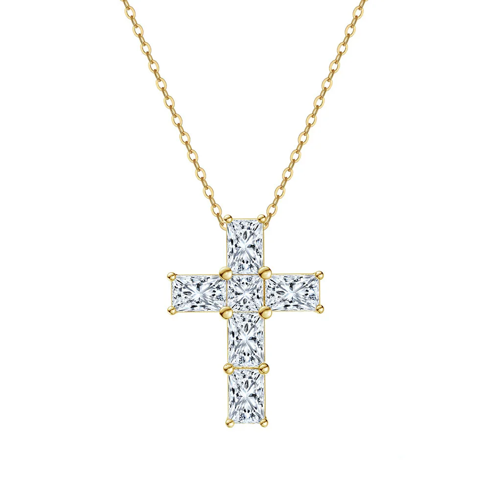 MOISSANITE RADIANT CROSS PENDANT IN STERLING SILVER - Image 5