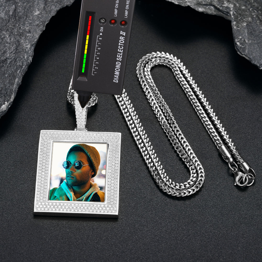 MOISSANITE RECTANGLE CUSTOM PHOTO PENDANT IN STERLING SILVER {STYLE 2} - Image 5