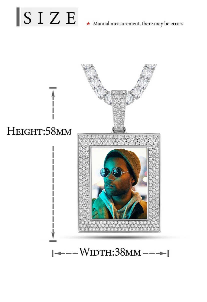 MOISSANITE RECTANGLE CUSTOM PHOTO PENDANT IN STERLING SILVER {STYLE 2} - Image 6