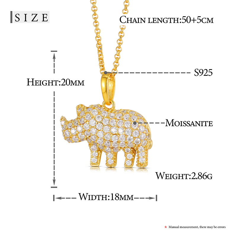 MOISSANITE RHINOCEROS PENDANT IN STERLING SILVER - Image 8