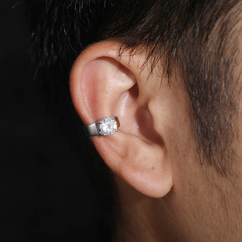 MOISSANITE ROUND BRILLIANT CUT CUFF EARRING IN STERLING SILVER - Image 2