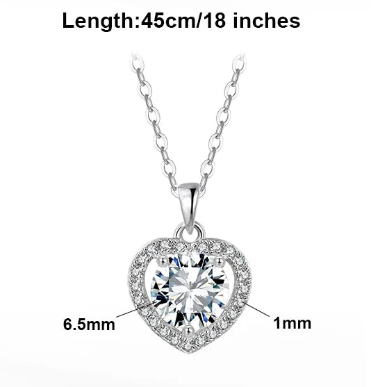 MOISSANITE ROUND BRILLIANT HALO HEART PENDANT IN STERLING SILVER - Image 4
