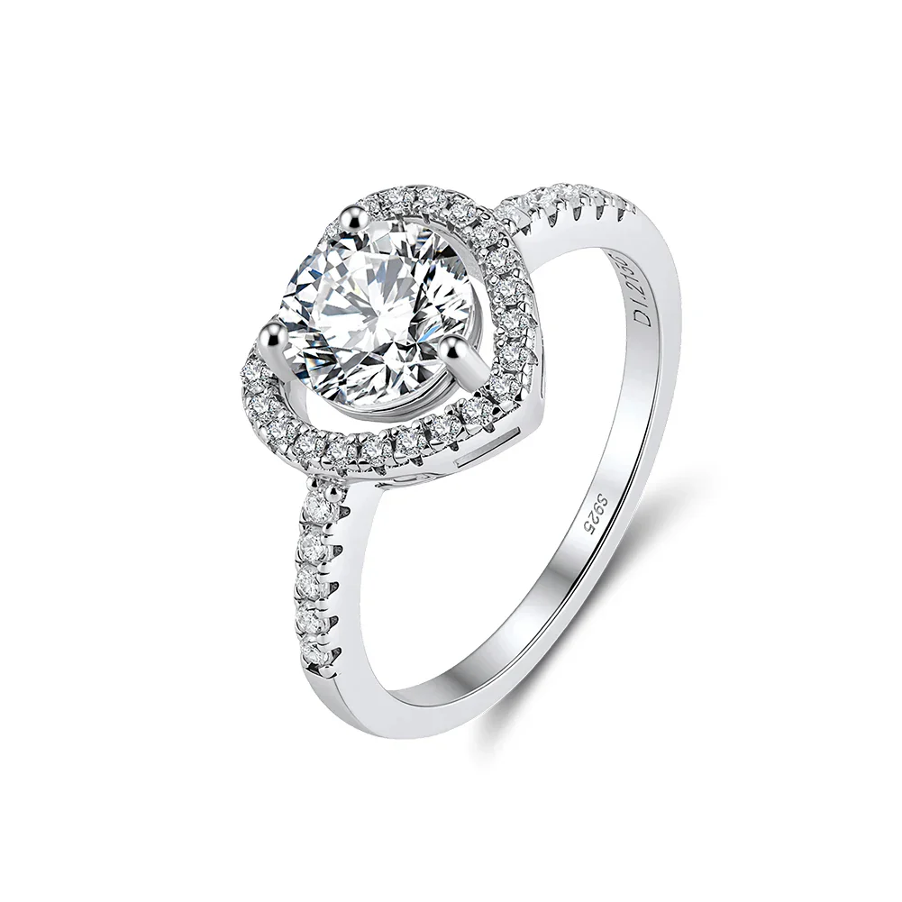 MOISSANITE ROUND BRILLIANT HALO HEART RING IN STERLING SILVER - Image 5