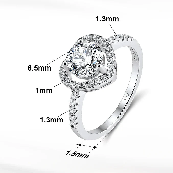 MOISSANITE ROUND BRILLIANT HALO HEART RING IN STERLING SILVER - Image 6
