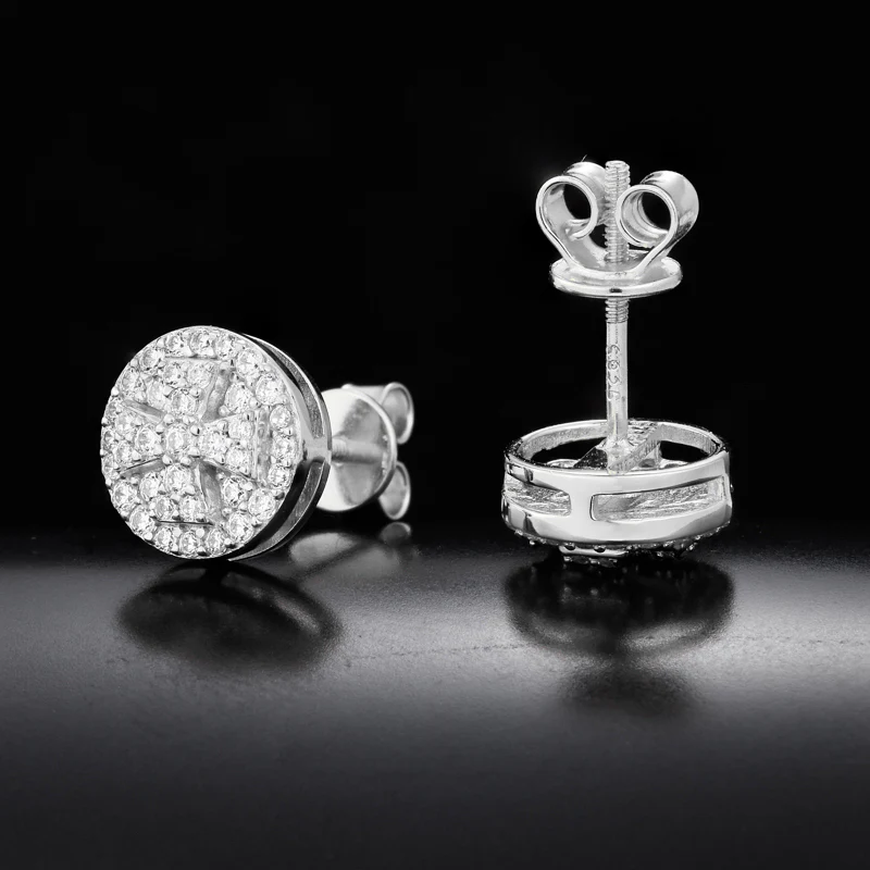 MOISSANITE SCREW BACK CROSS STUD EARRING IN STERLING SILVER - Image 2