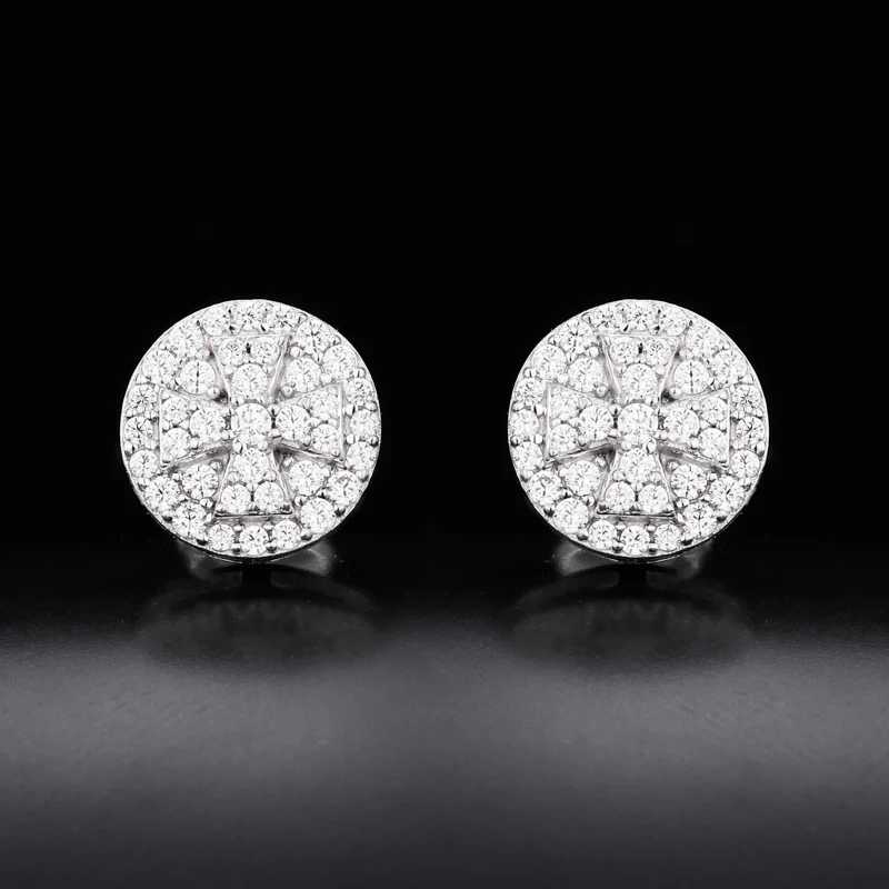 MOISSANITE SCREW BACK CROSS STUD EARRING IN STERLING SILVER - Image 5