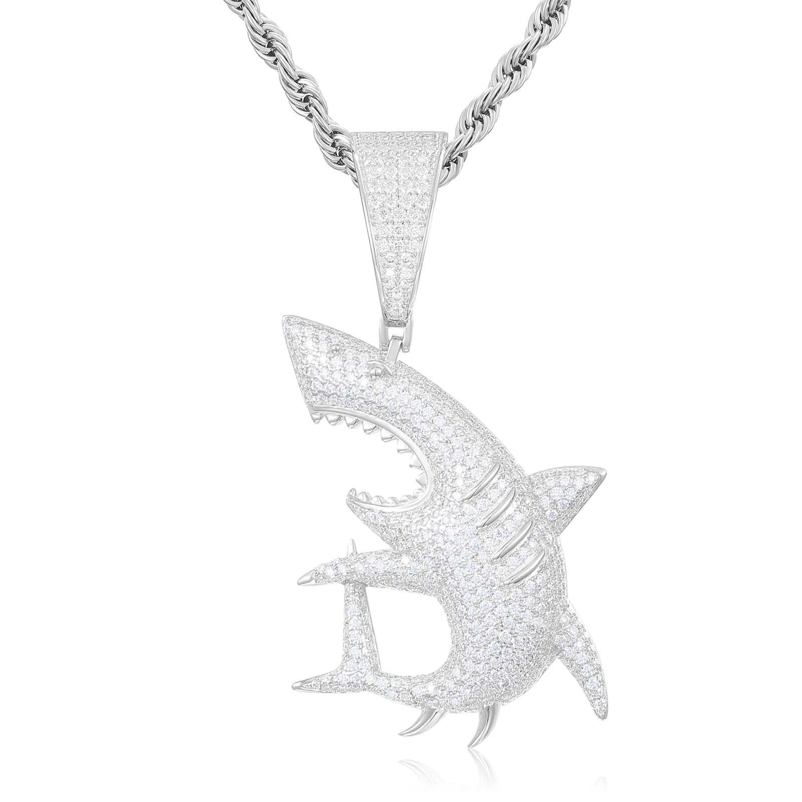 MOISSANITE SHARK PENDANT NECKLACE IN STERLING SILVER - Image 5