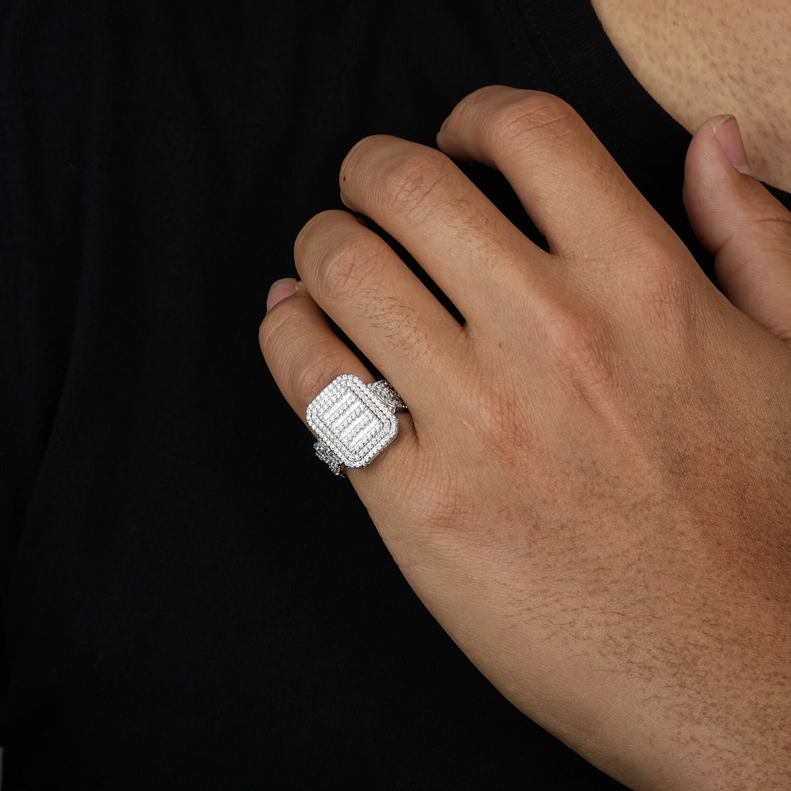 MOISSANITE SIDE CUBAN RING IN STERLING SILVER - Image 3