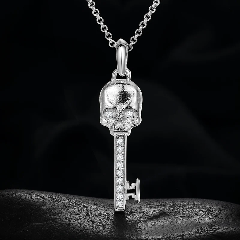 MOISSANITE SKULL KEY PENDANT IN STERLING SILVER - Image 2