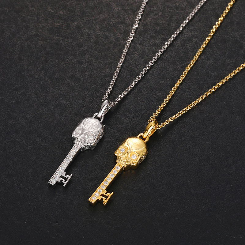 MOISSANITE SKULL KEY PENDANT IN STERLING SILVER - Image 4