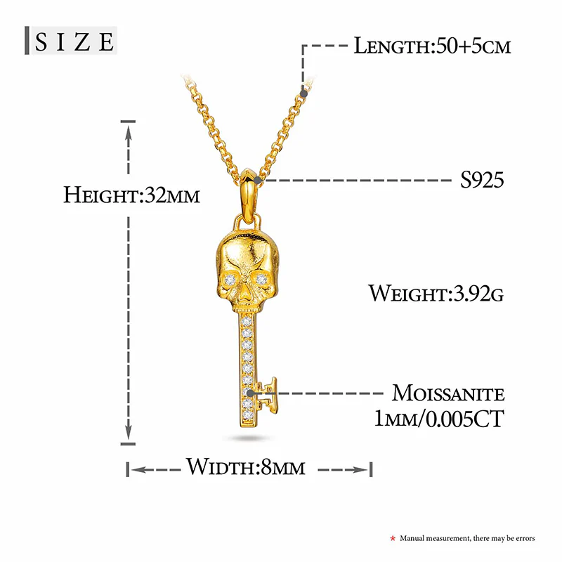 MOISSANITE SKULL KEY PENDANT IN STERLING SILVER - Image 7