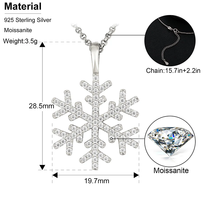 MOISSANITE SNOWFLAKE PENDANT IN STERLING SILVER {STYLE 2} - Image 6
