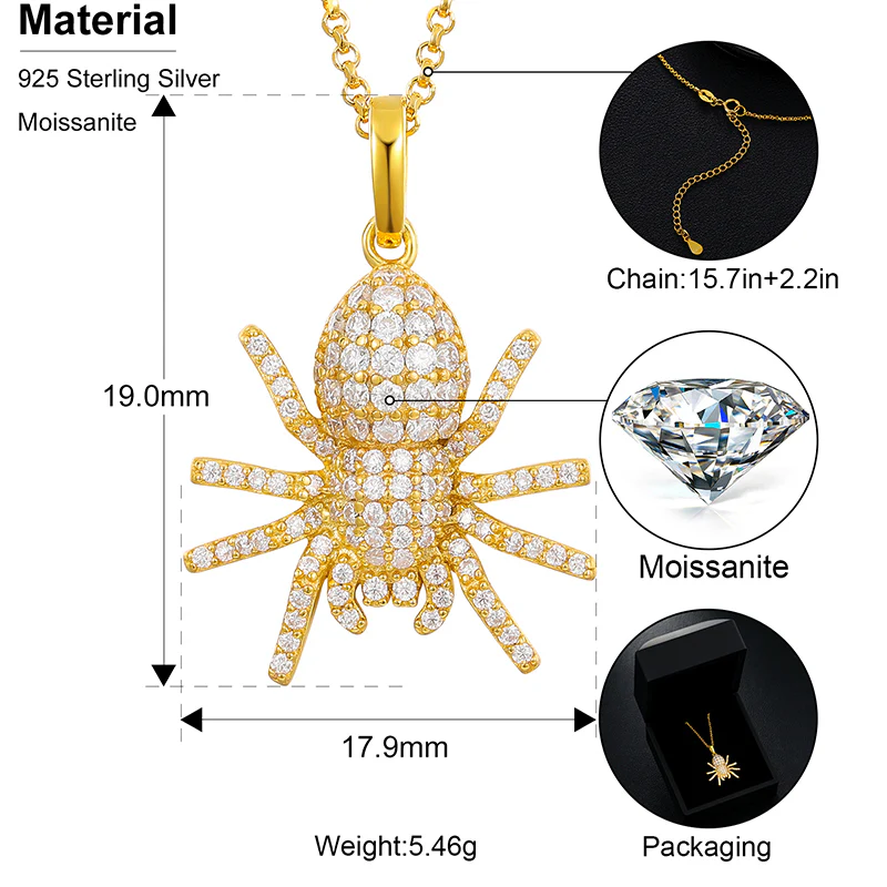 MOISSANITE SPIDER PENDANT IN STERLING SILVER - Image 7