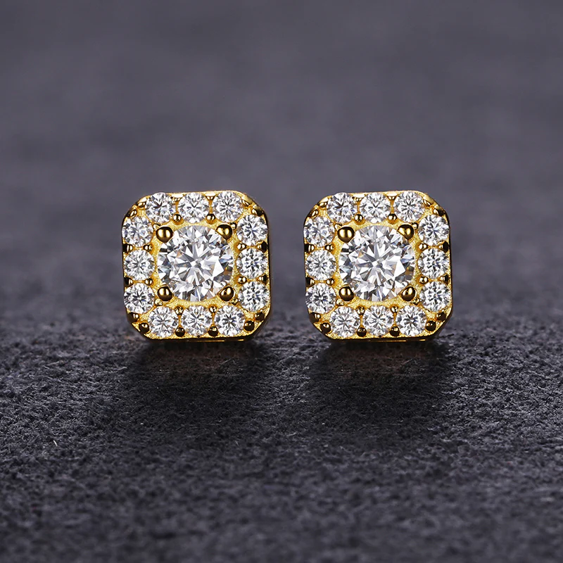 MOISSANITE SQUARE HALO STUD EARRINGS IN STERLING SILVER - Image 2