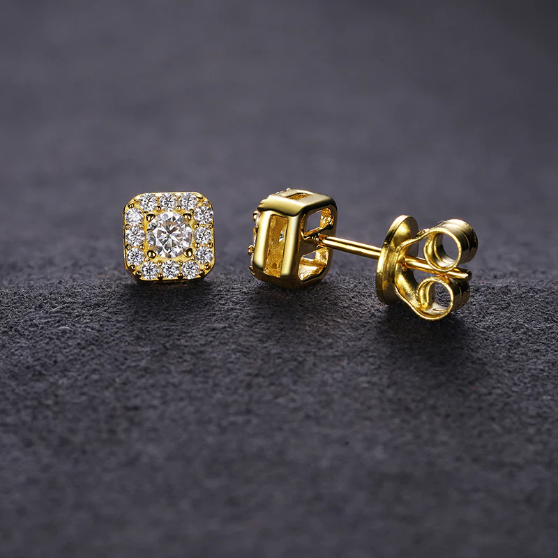 MOISSANITE SQUARE HALO STUD EARRINGS IN STERLING SILVER - Image 3