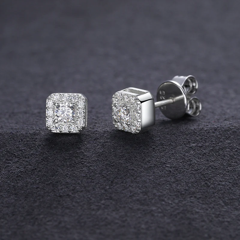 MOISSANITE SQUARE HALO STUD EARRINGS IN STERLING SILVER - Image 4