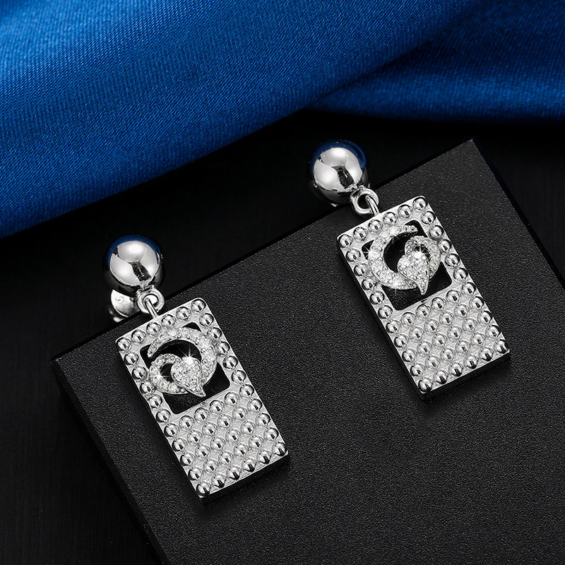 MOISSANITE SQUARE MOON DROP EARRINGS IN STERLING SILVER - Image 2