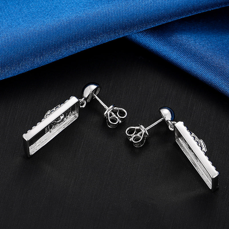 MOISSANITE SQUARE MOON DROP EARRINGS IN STERLING SILVER - Image 3