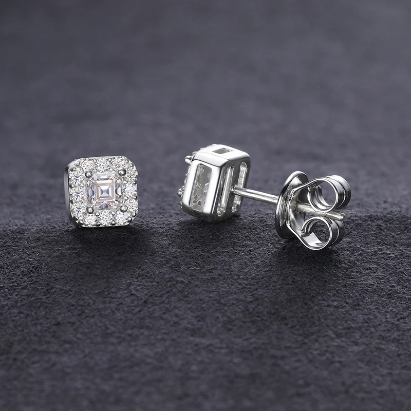 MOISSANITE SQUARE STUD EARRINGS IN STERLING SILVER - Image 2