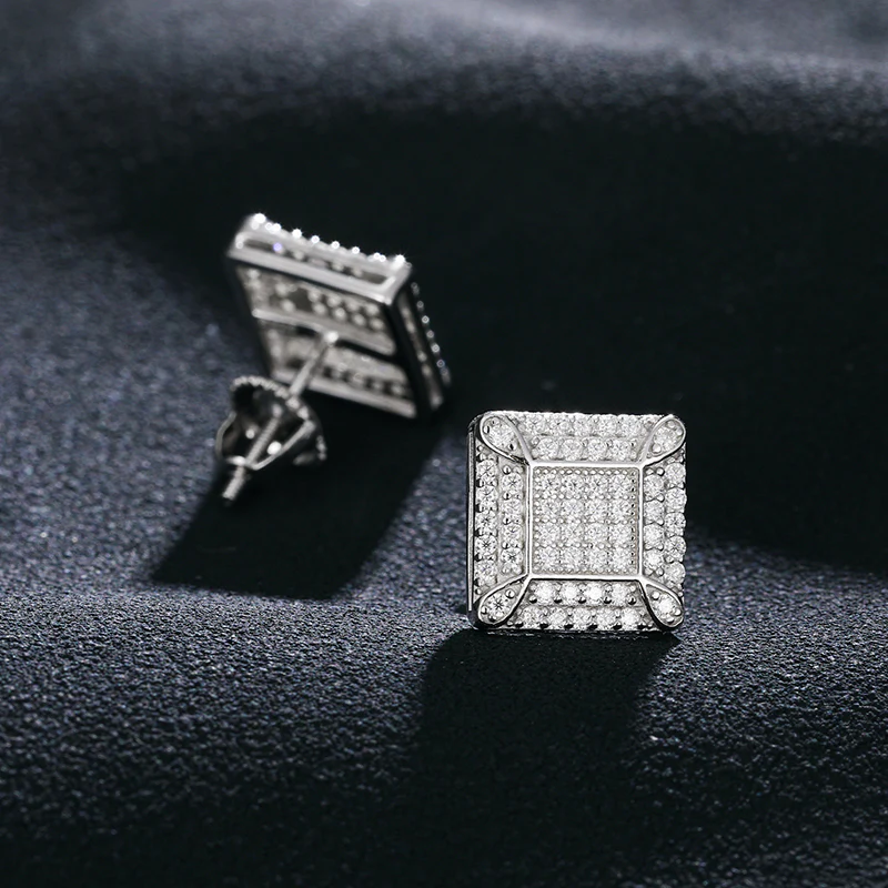 MOISSANITE SQUARE STUD EARRINGS IN STERLING SILVER {STYLE 2} - Image 2