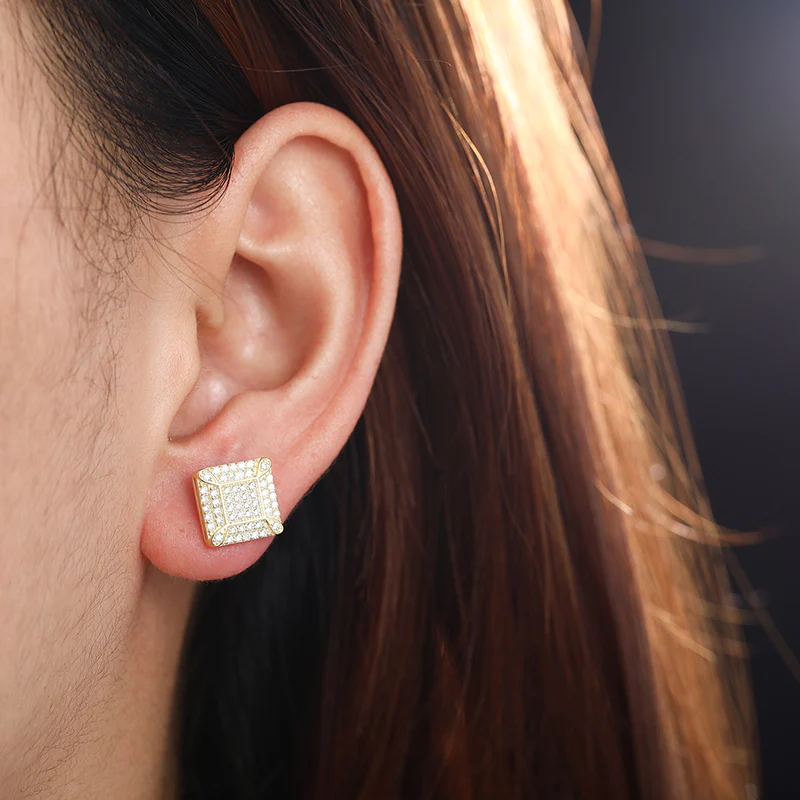 MOISSANITE SQUARE STUD EARRINGS IN STERLING SILVER {STYLE 2} - Image 3