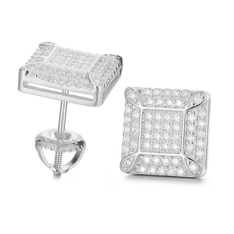 MOISSANITE SQUARE STUD EARRINGS IN STERLING SILVER {STYLE 2} - Image 4
