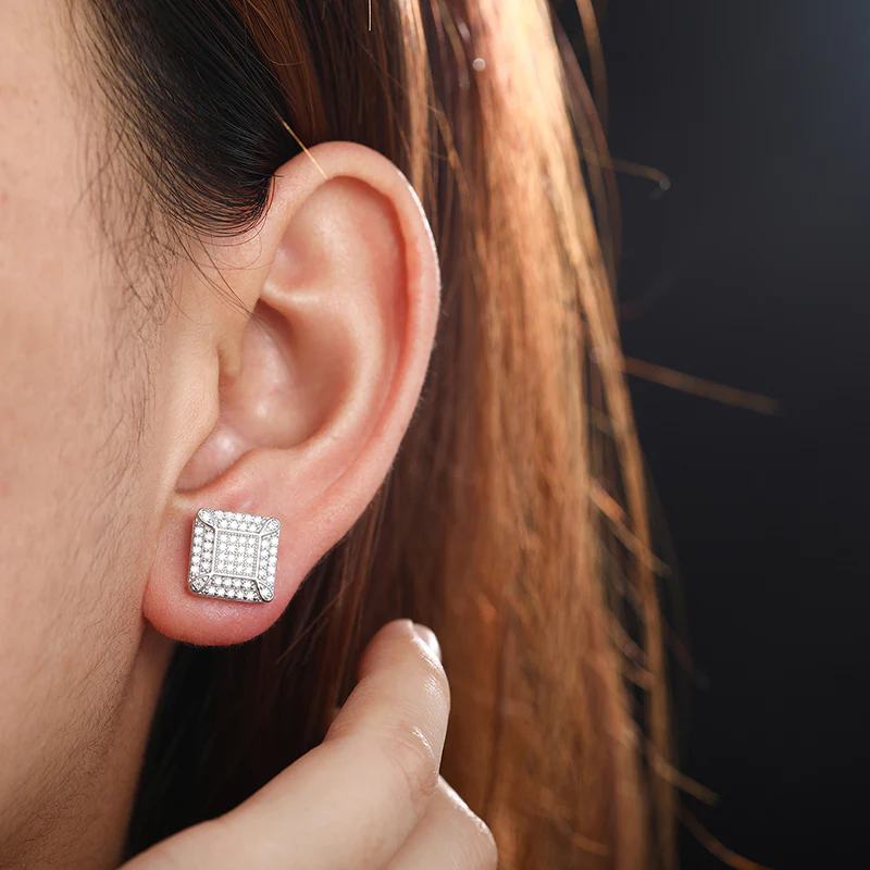 MOISSANITE SQUARE STUD EARRINGS IN STERLING SILVER {STYLE 2} - Image 5