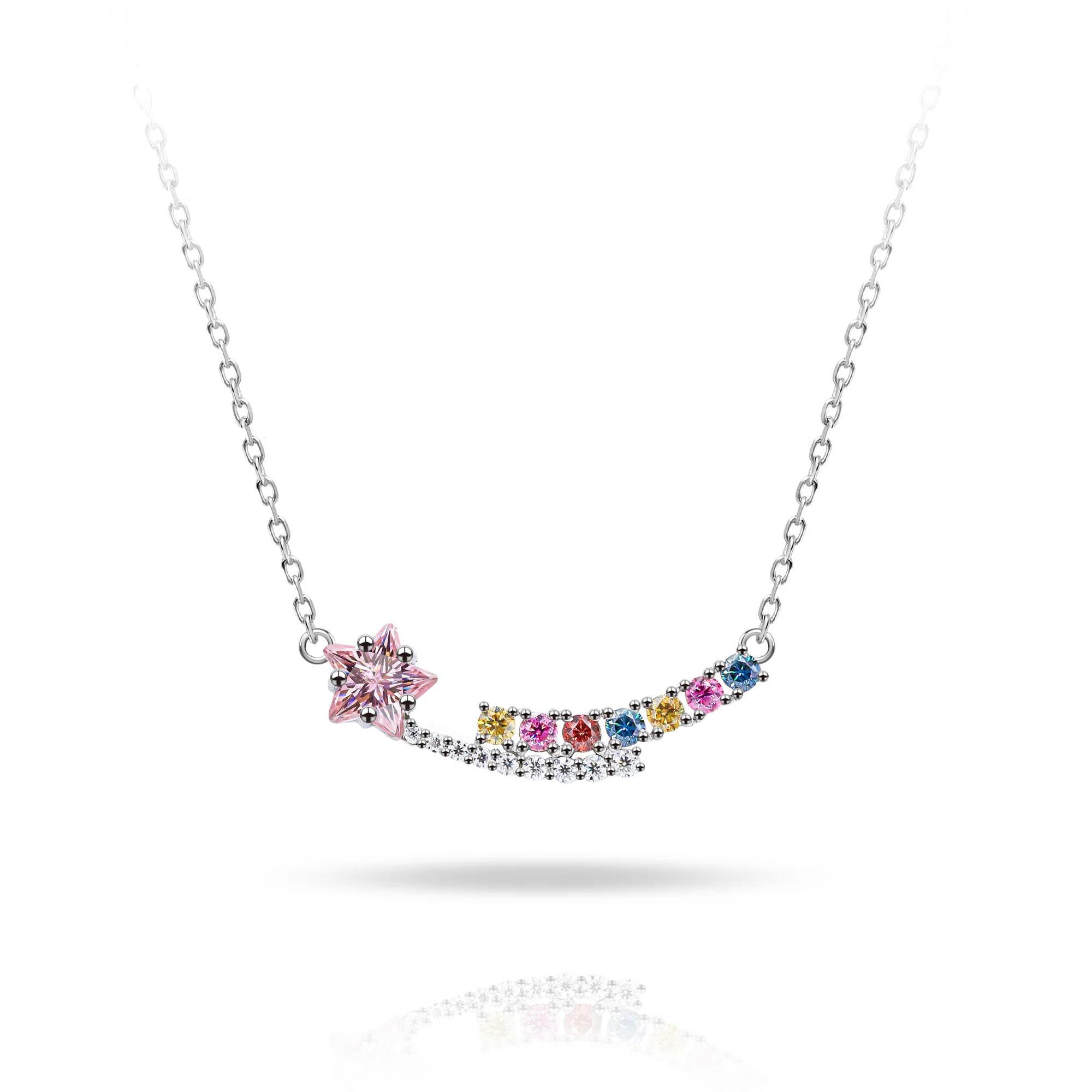 MOISSANITE STAR CUT RAINBOW NECKLACE IN STERLING SILVER - Image 4