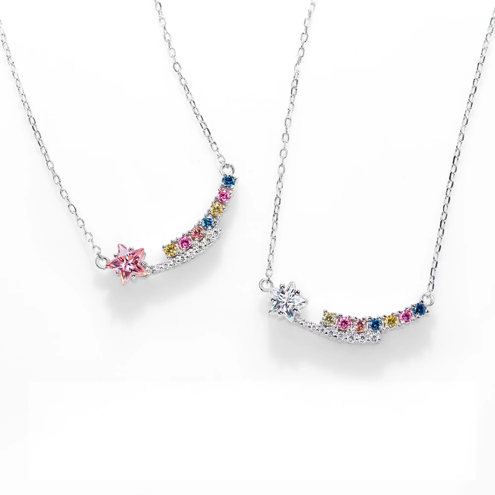 MOISSANITE STAR CUT RAINBOW NECKLACE IN STERLING SILVER - Image 5