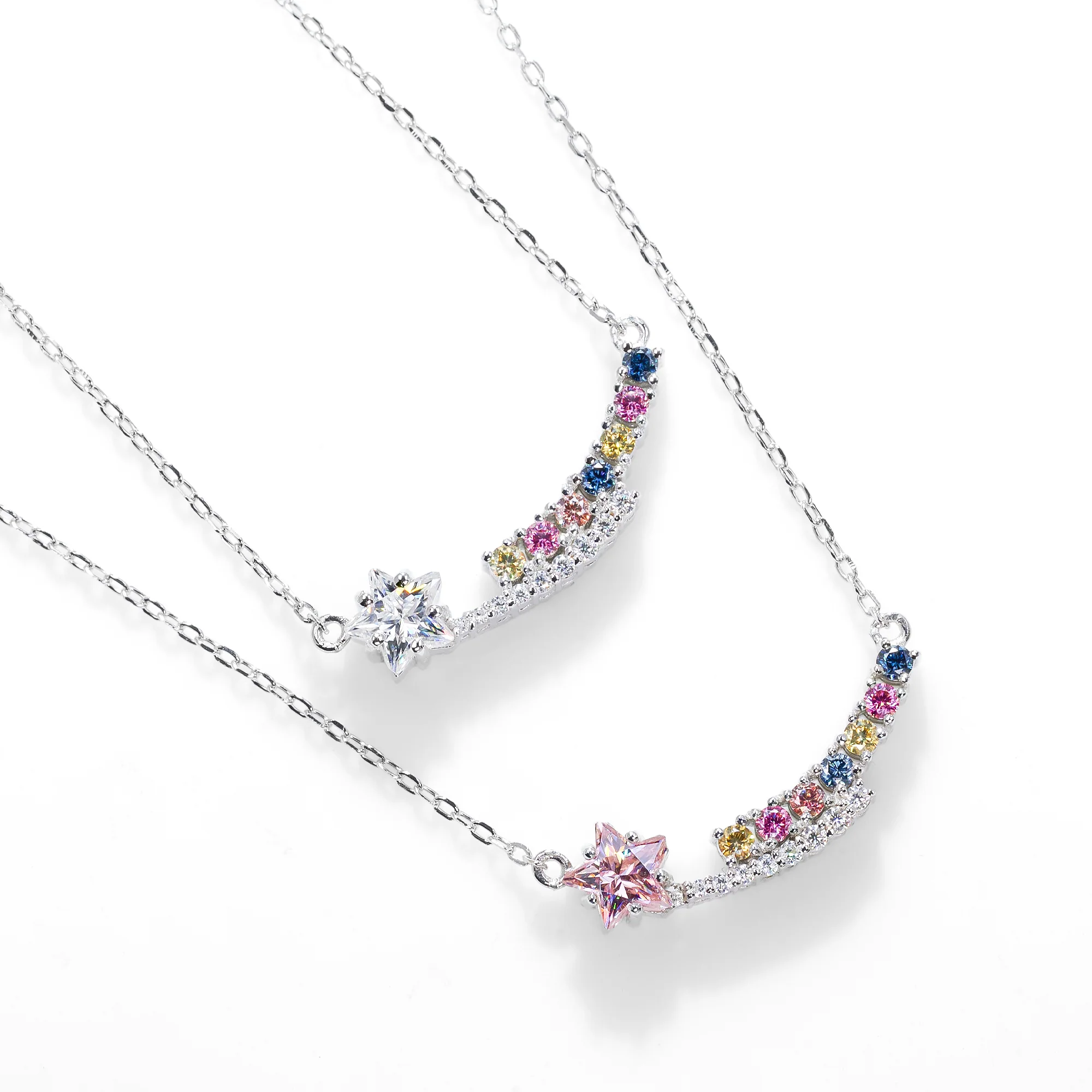 MOISSANITE STAR CUT RAINBOW NECKLACE IN STERLING SILVER - Image 6