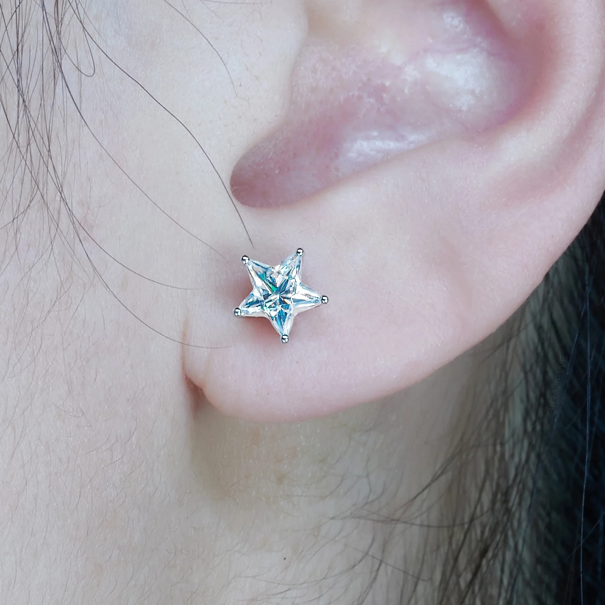 MOISSANITE STAR CUT STUDS EARRINGS IN SOLID GOLD - Image 2