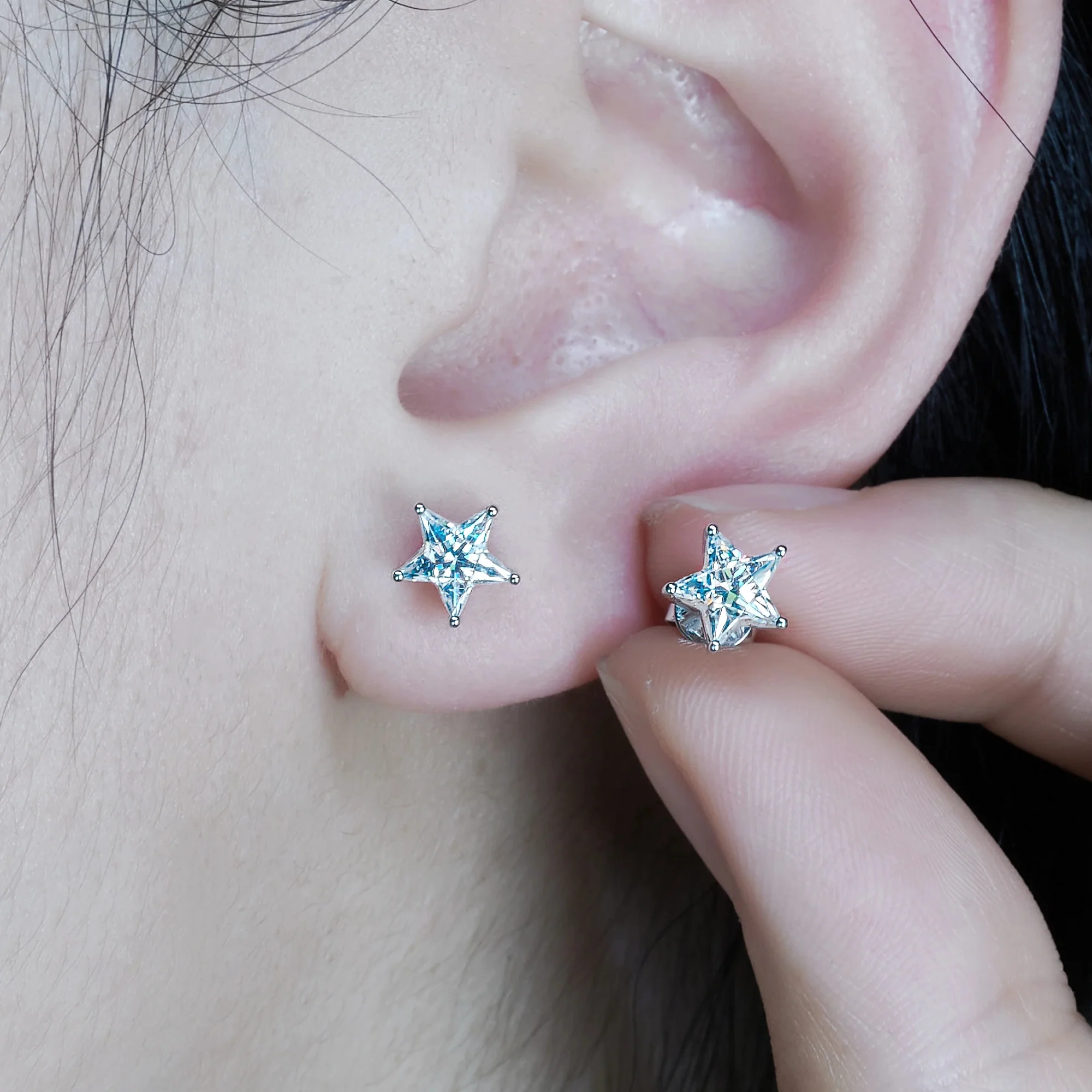 MOISSANITE STAR CUT STUDS EARRINGS IN SOLID GOLD - Image 3