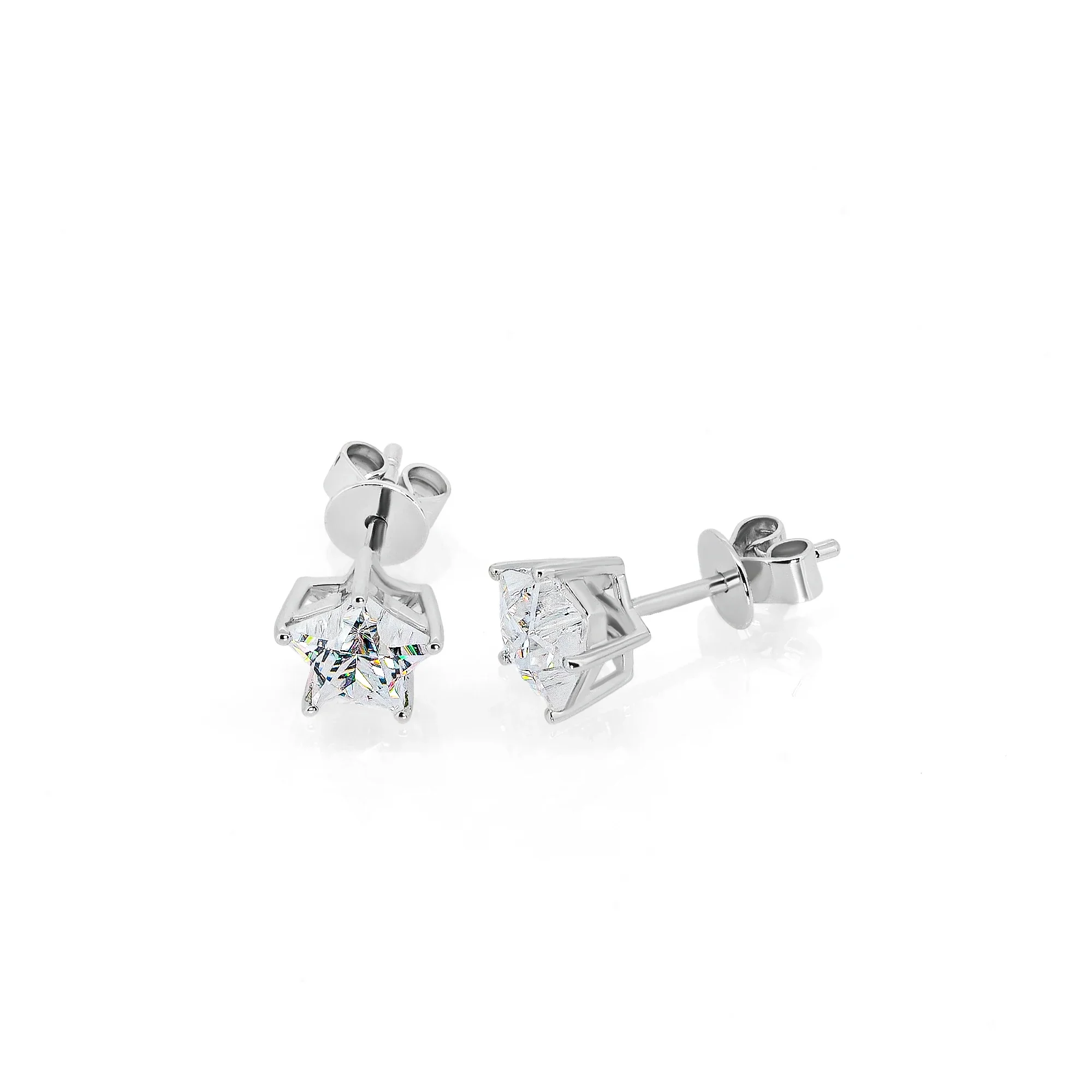 MOISSANITE STAR CUT STUDS EARRINGS IN SOLID GOLD - Image 4