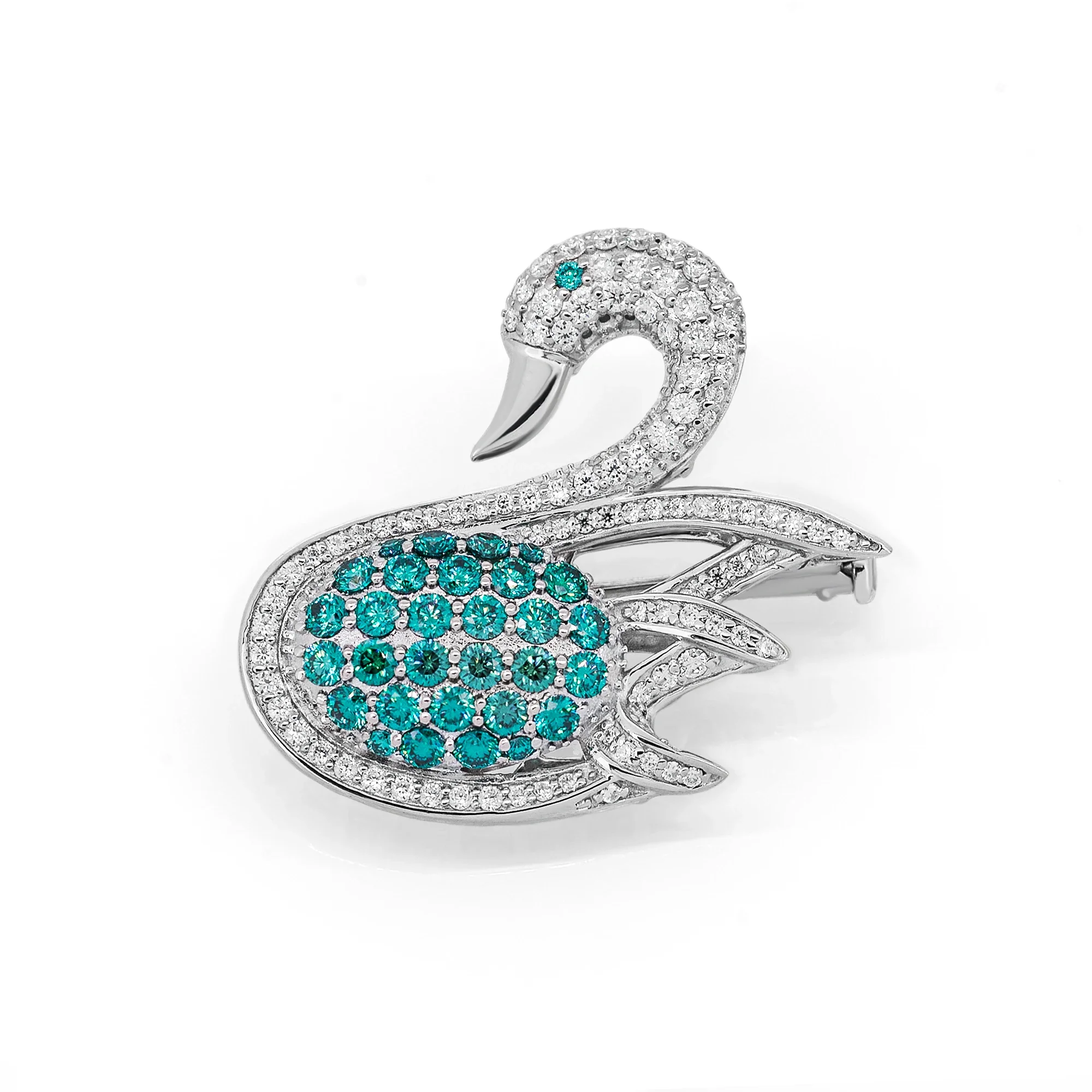 MOISSANITE SWAN BROOCH IN STERLING SILVER - Image 3