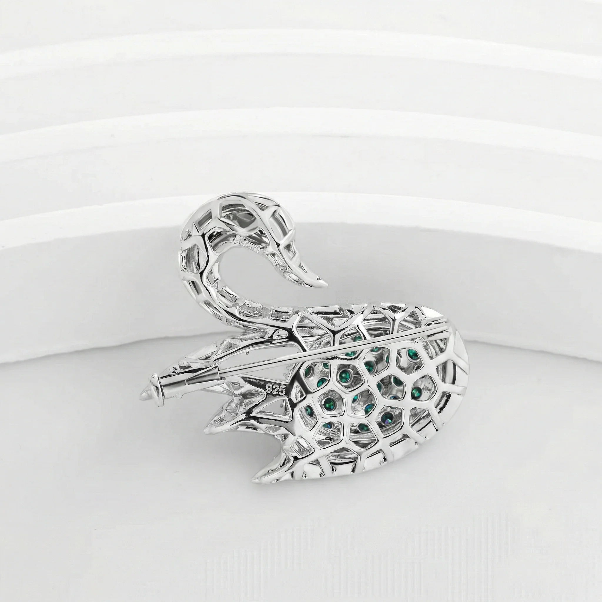 MOISSANITE SWAN BROOCH IN STERLING SILVER - Image 6