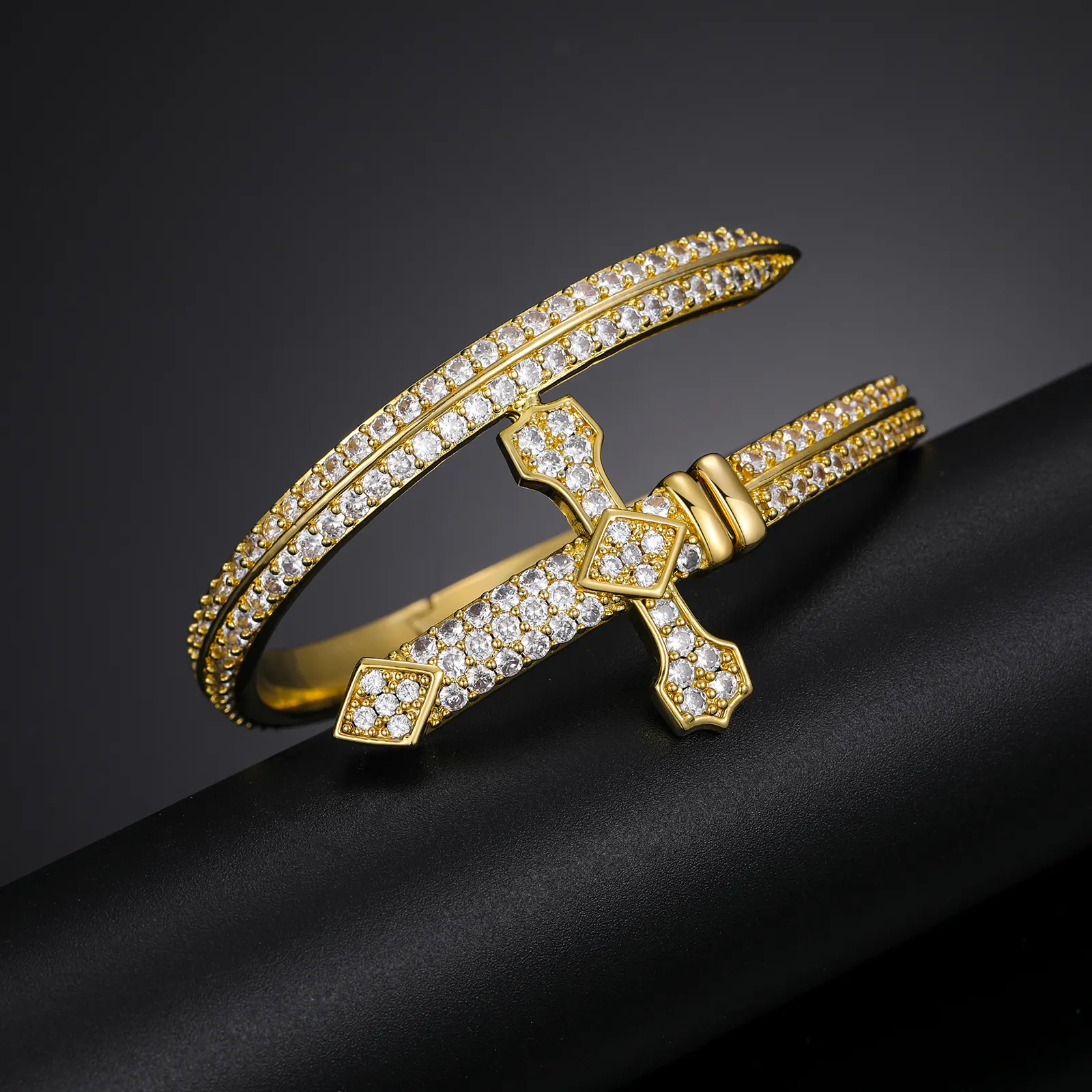 MOISSANITE SWORD CROSS BANGLE BRACELET IN STERLING SILVER - Image 5