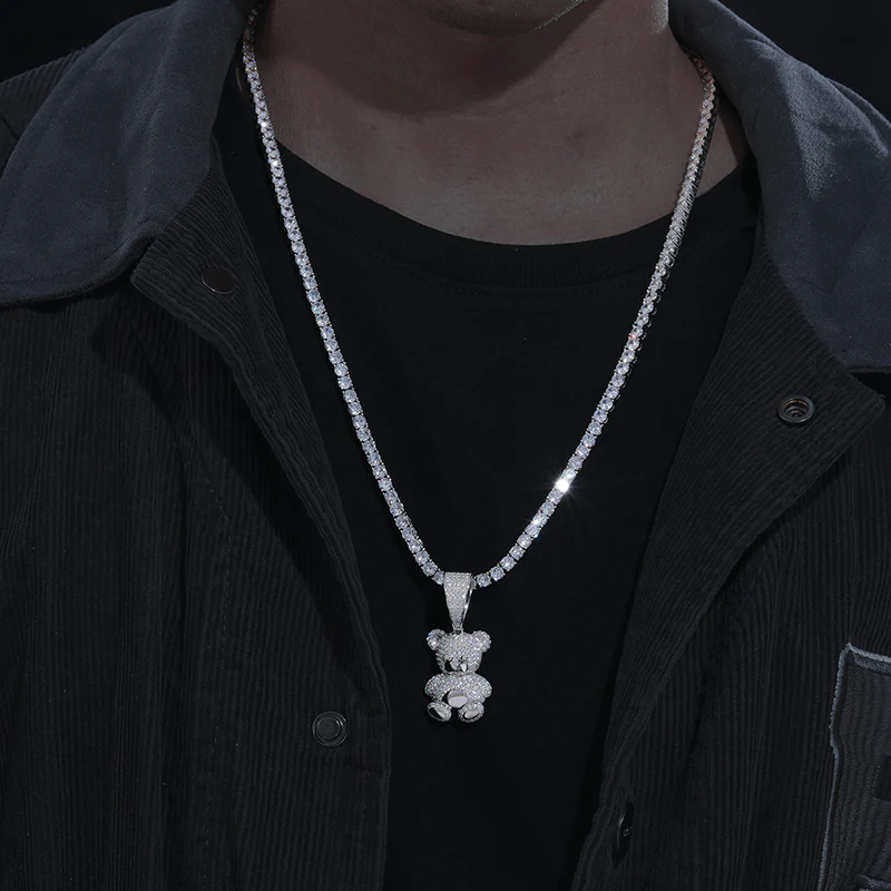 MOISSANITE TEDDY BEAR PENDANT NECKLACE IN STERLING SILVER - Image 3