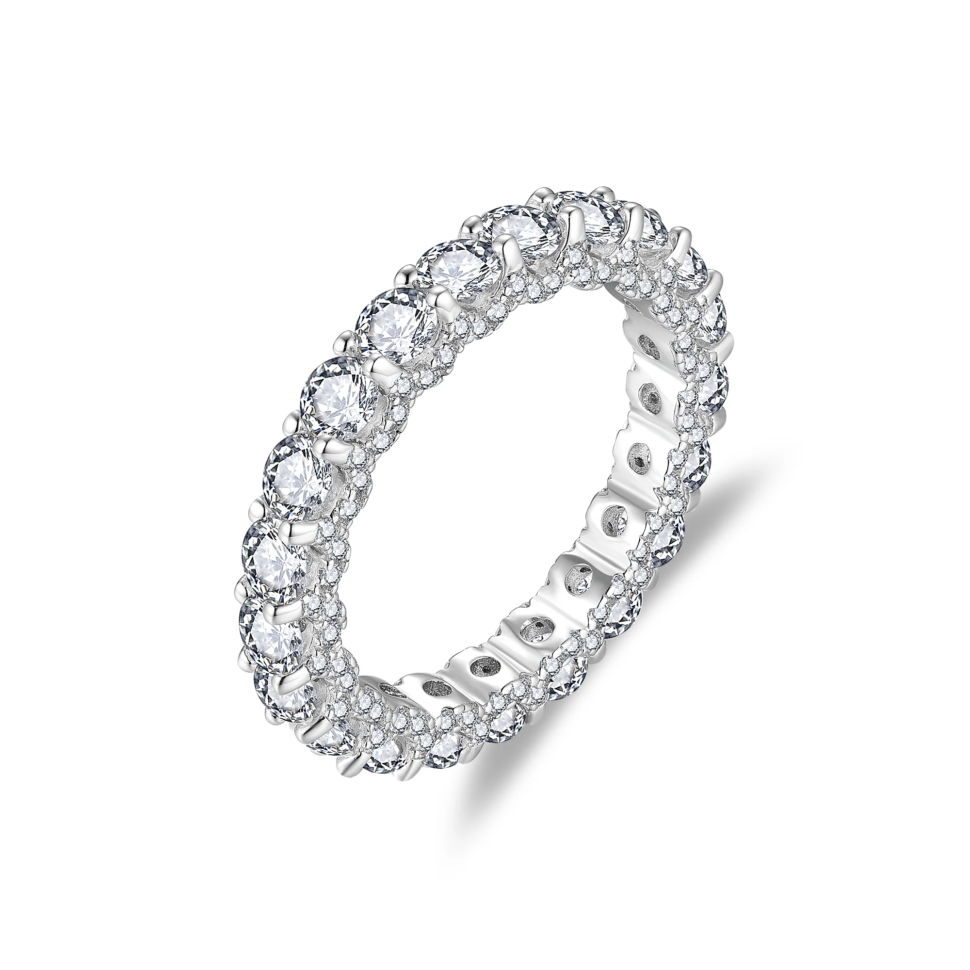 MOISSANITE TENNIS ETERNITY BAND RING WITH SIDE HALO IN STERLING SILVER - Image 3