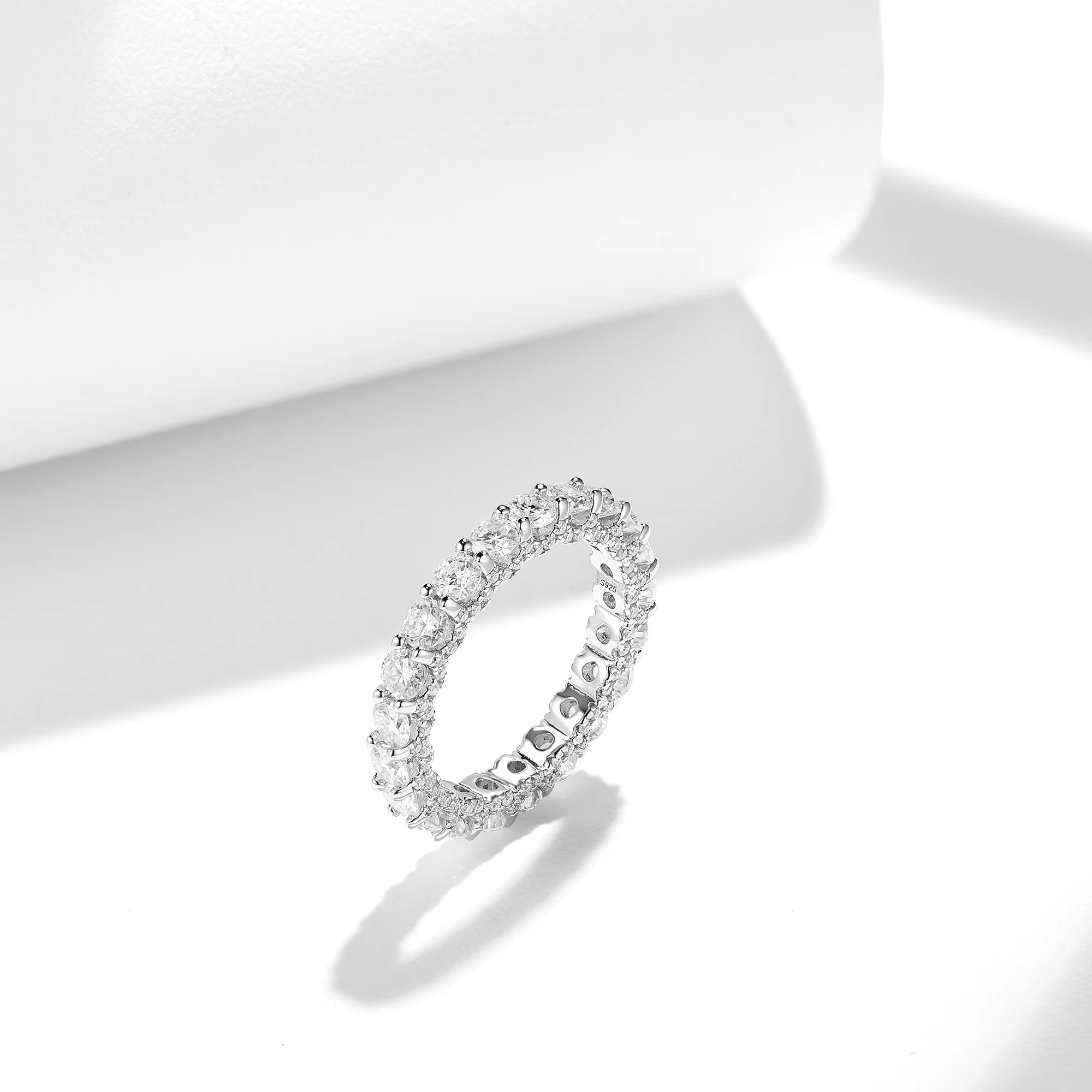 MOISSANITE TENNIS ETERNITY BAND RING WITH SIDE HALO IN STERLING SILVER - Image 5
