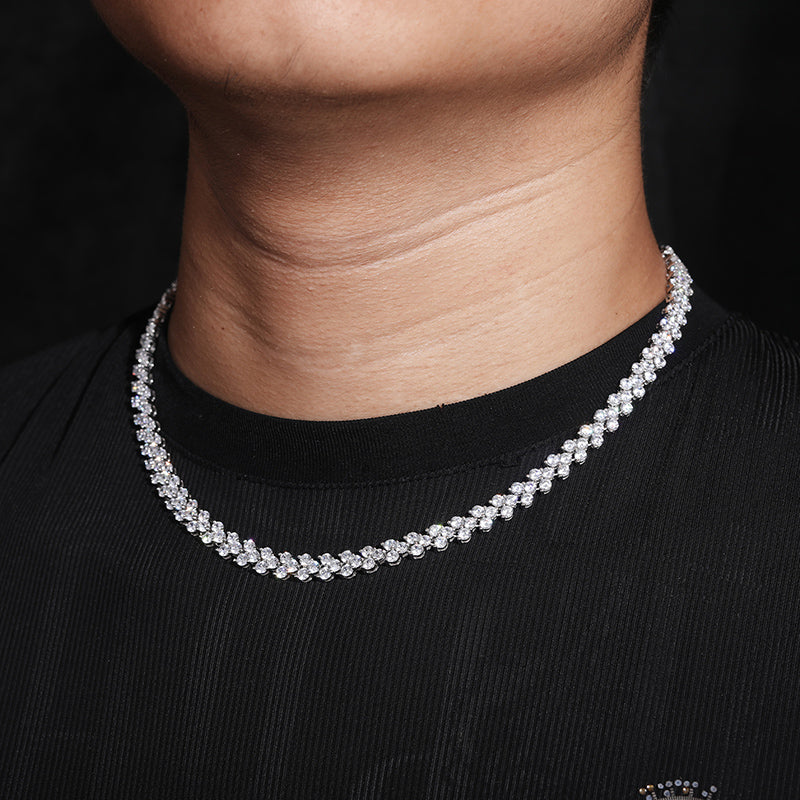 MOISSANITE THREE STONE HEART TENNIS LINK CHAIN NECKLACE OR BRACELET IN STERLING SILVER - Image 2