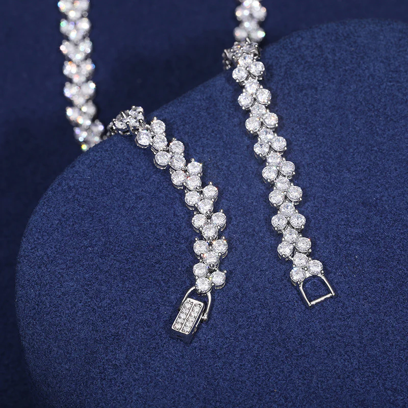 MOISSANITE THREE STONE HEART TENNIS LINK CHAIN NECKLACE OR BRACELET IN STERLING SILVER - Image 4